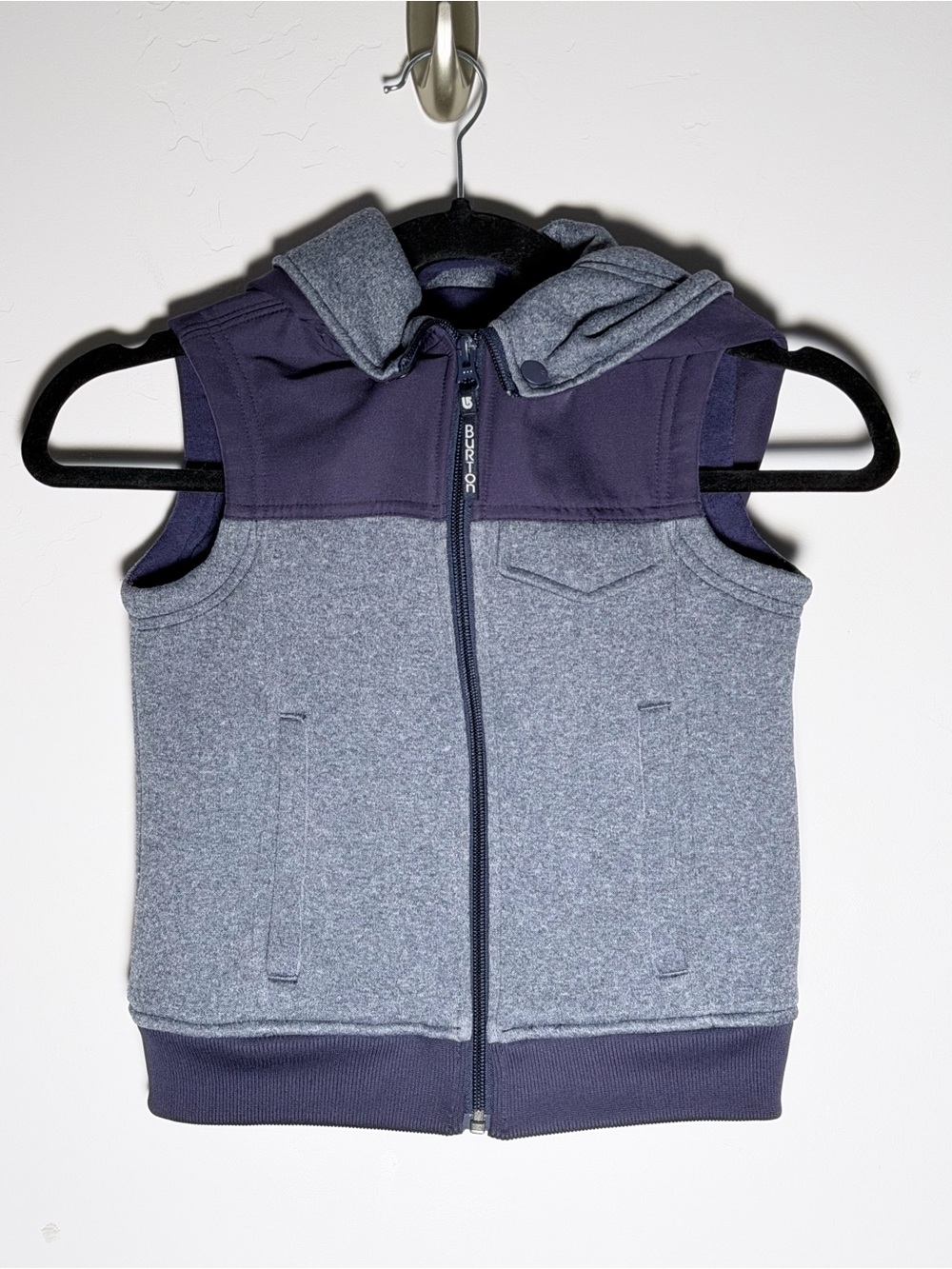 Burton Kids Hooded Sleeveless Zip Vest - Gray & Purple XS Ski Snowboard